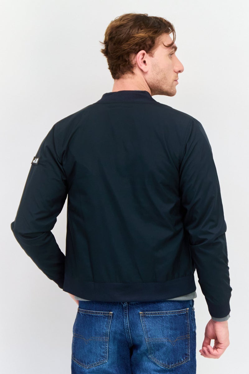 D RT Men Solid Bomber Jacket, Black - Image 3