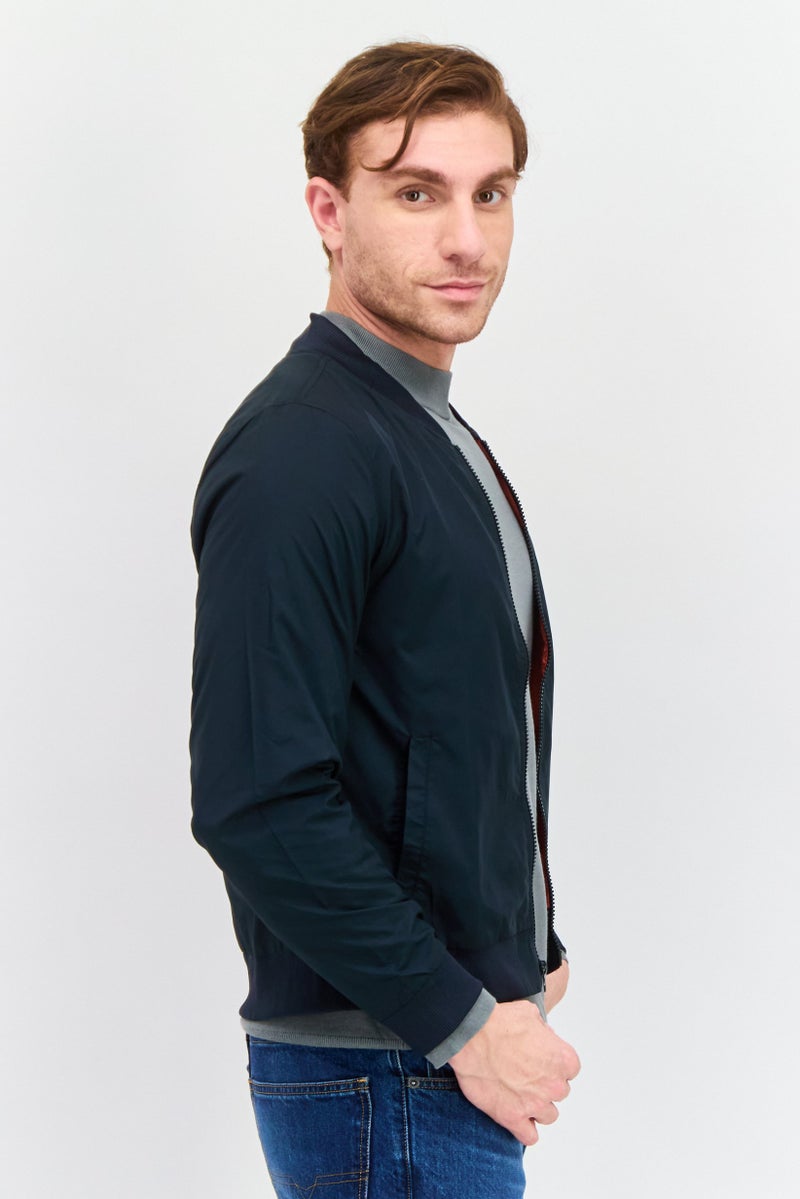 D RT Men Solid Bomber Jacket, Black - Image 2