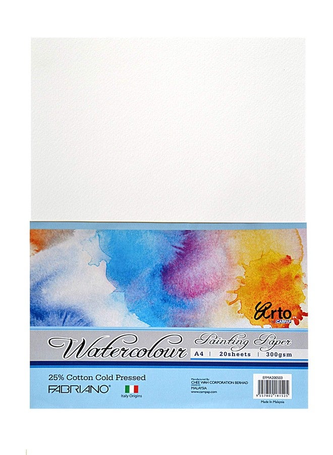 ARTO Fabriano Watercolour Paper Pack of 20 Sheets (25% Cotton, Cold Pressed) (300GSM, A4) - Image 1