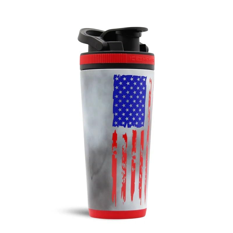 Ice Shaker Insulated Stainless Steel Shaker Bottle 26oz American Flag Cold for 30 Hours Insulated Cup with Twiston Agitator OdorFree Shaker Cup for Protein Shakes Smoothies Cocktails - Image 1