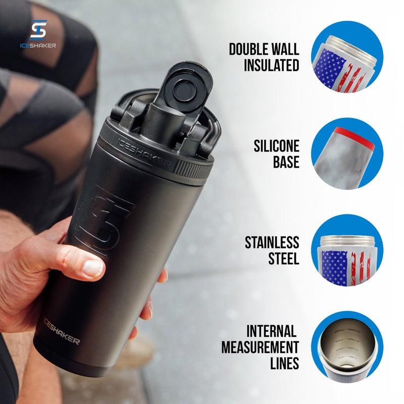 Ice Shaker Insulated Stainless Steel Shaker Bottle 26oz American Flag Cold for 30 Hours Insulated Cup with Twiston Agitator OdorFree Shaker Cup for Protein Shakes Smoothies Cocktails - Image 3