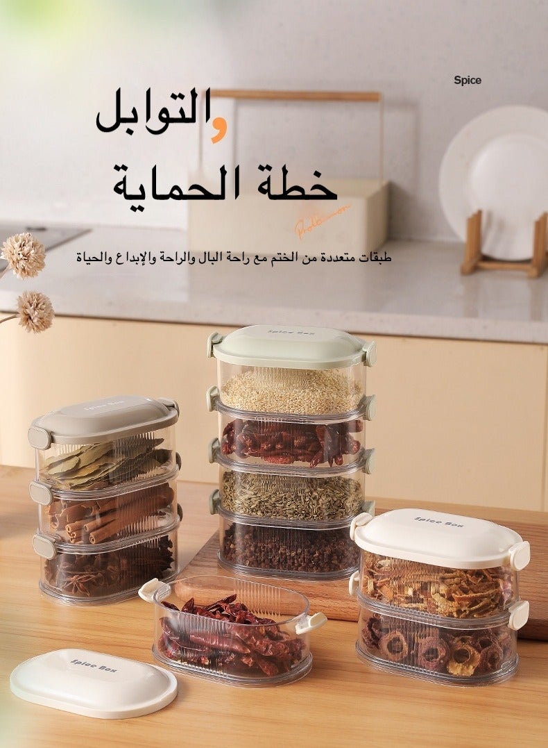 4 علب توابل محكمة - عبوات مطبخ صيني لحفظ الهيل والكركم والبهارات  - Image 2
