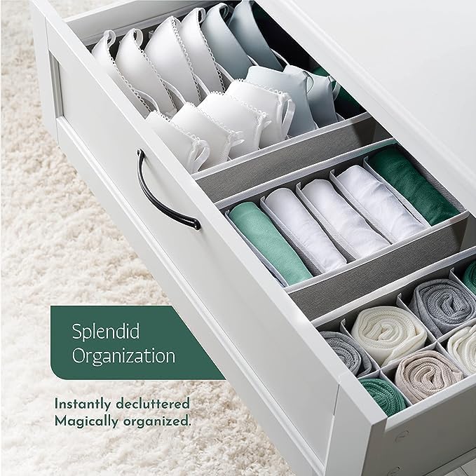 DOEASY DOEASY Sock Underwear Drawer Organizer Dividers 45 Cell Foldable Fabric Dresser Closet Organizers and Storage Bins for Clothing Baby Clothes Bra Panty Scarf Underwear TiesSet of 4Light Grey - Image 2