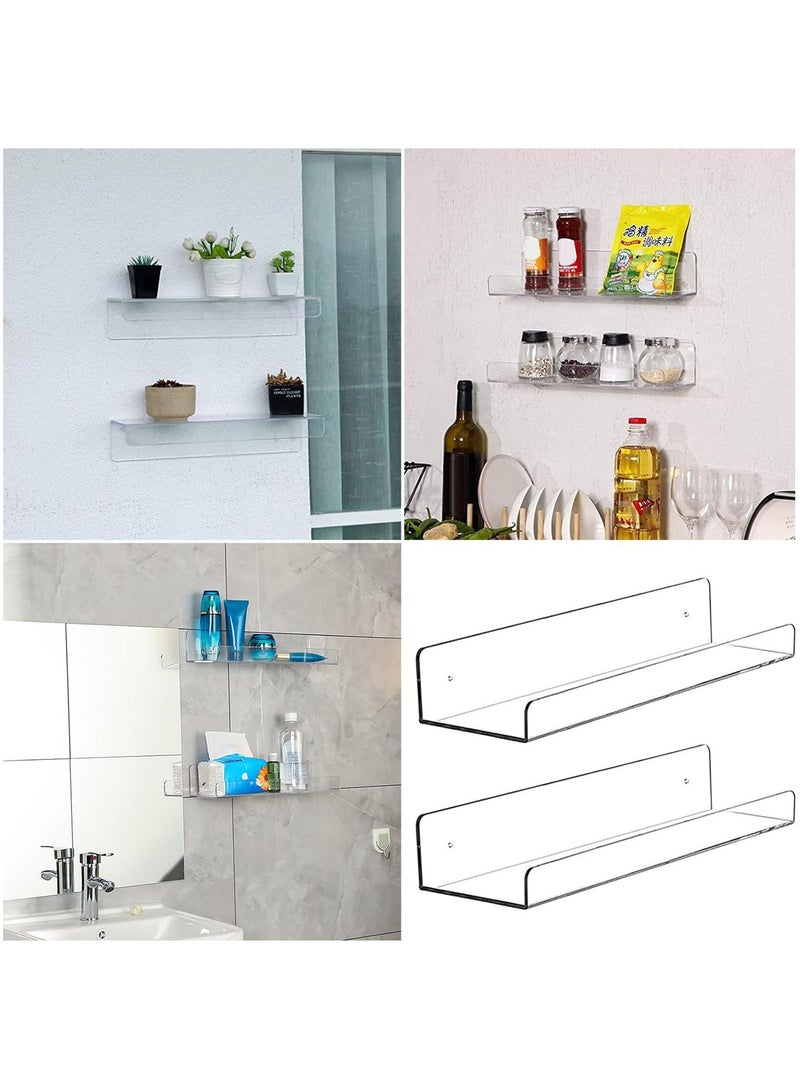 MileMelo 2 Pack Clear Acrylic Floating Shelves for Wall, No Drill Small Wall Shelves for Plants/Speaker/Webcam/Controller, Adhesive Hanging Display Shelf for Bedroom, Bathroom, Office, Living Room - Image 4
