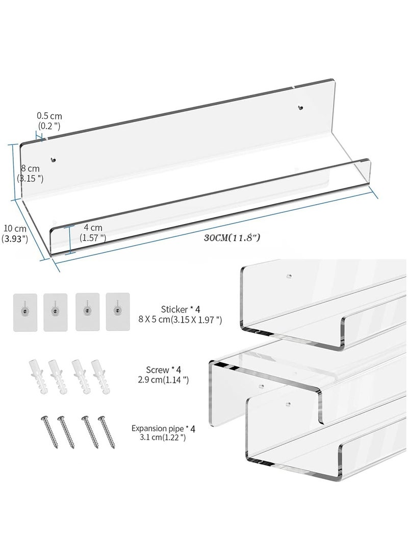 MileMelo 2 Pack Clear Acrylic Floating Shelves for Wall, No Drill Small Wall Shelves for Plants/Speaker/Webcam/Controller, Adhesive Hanging Display Shelf for Bedroom, Bathroom, Office, Living Room - Image 2