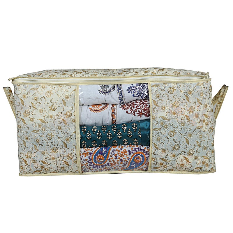 Kuber Industries Metalic Print Underbed Storage Bag Storage Organiser Blanket Cover Set of 6 Light Brown Extra Large SizeCTLTC15265 - Image 5