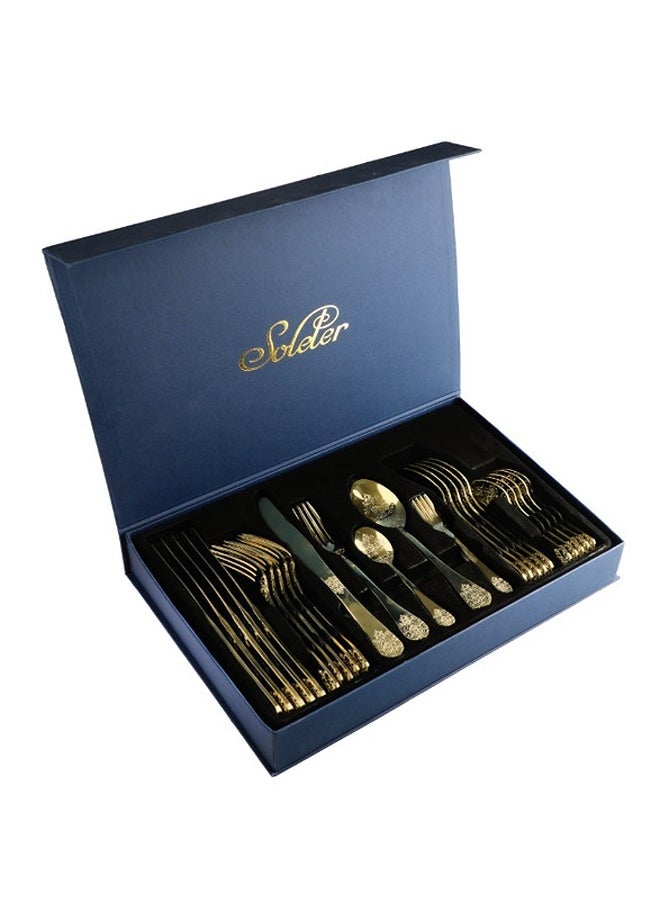 Soleter 30 Piece Cutlery Set  Stainless Steel Flatware Set With Case  Eco-Friendly  Gold  And Mirror Polish  And Laser Pattern With Gold Color - pzsku/ZC40D3ACF3ED184916E5EZ/45/_/1699788717/fa6e949b-8d1e-4144-8cc3-d3ff9f1544f4