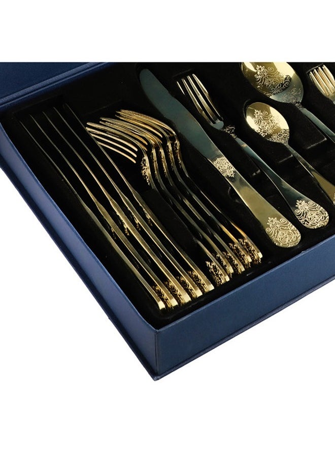 Soleter 30 Piece Cutlery Set  Stainless Steel Flatware Set With Case  Eco-Friendly  Gold  And Mirror Polish  And Laser Pattern With Gold Color - pzsku/ZC40D3ACF3ED184916E5EZ/45/_/1699788788/3d8564f9-c3d5-4e42-a380-50975a55fdba