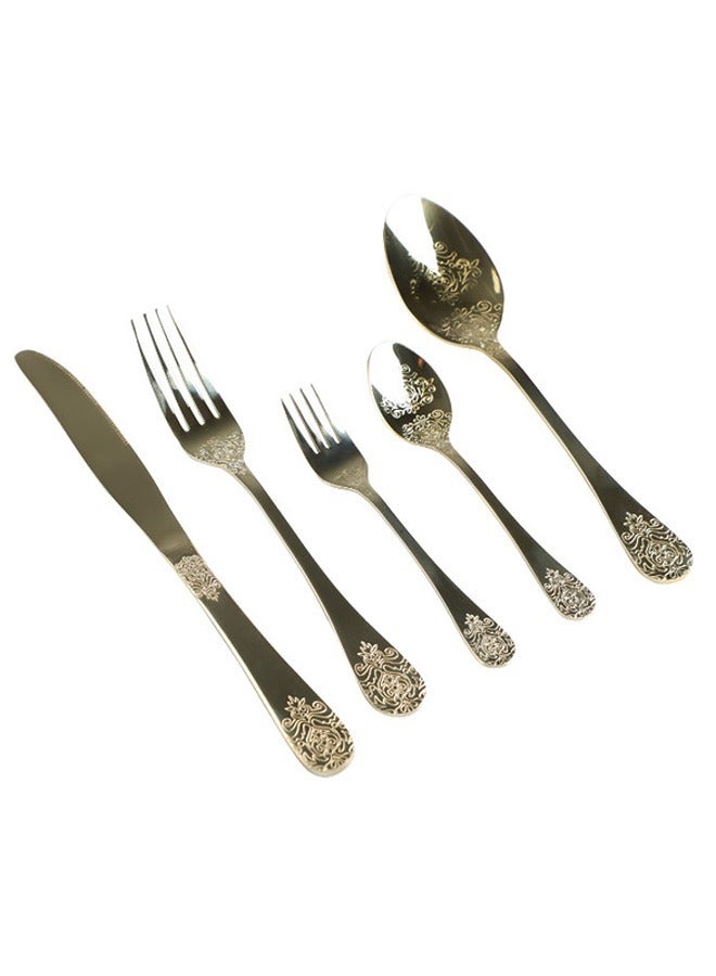 سوليتير 30 قطعة مجموعة أدوات مسطحات من الفولاذ المقاوم للصدأ مع وضع الذهب الصديقة للبيئة ونمط تلميع المرآة والليزر مع لون ذهبي - Image 2