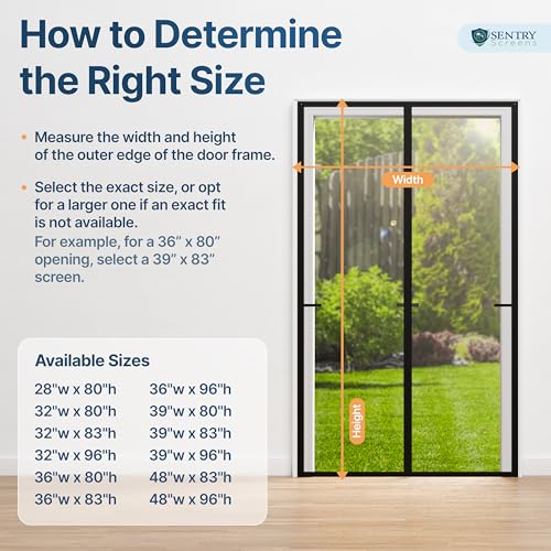 Sentry Screens Fiberglass Mesh Magnetic Screen Door – Heavy Duty Self-Closing Hanging Door Net Screen with Magnet Closures – Fits Doors Up to 46"x82" – Black – by Sentry Screens - Image 4