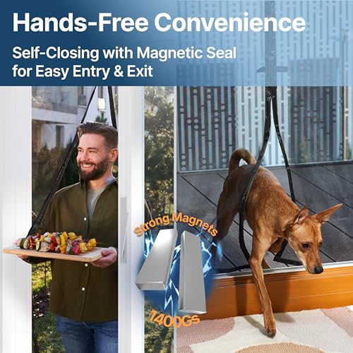 Sentry Screens Fiberglass Mesh Magnetic Screen Door – Heavy Duty Self-Closing Hanging Door Net Screen with Magnet Closures – Fits Doors Up to 46"x82" – Black – by Sentry Screens - Image 3