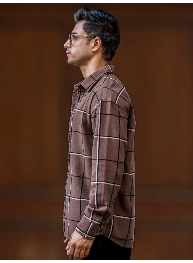 Maniac  Maniac Mens Embroider Checks Full Sleeve Brown Cotton Shirt for Men | Best Price UAE