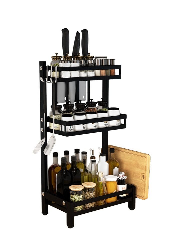 DARIYAH 3-Tier Countertop Kitchen Spice Rack Storage Organizer Shelf with Cutting Board, Blade, Spoon Holder - Image 1