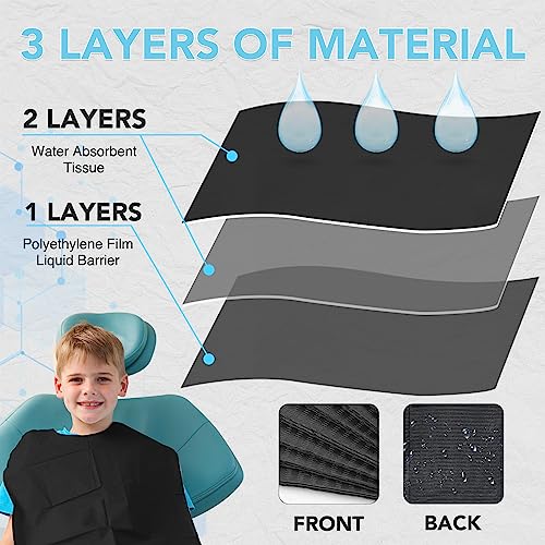 TENKAIWICK 160 Pack Disposable Dental Bibs 13"x18", 3-Ply Waterproof Tattoo Bibs Sheet for Nail Salon, Dental Clinic, Feeding, Tattoo Shop (Black) - Image 3