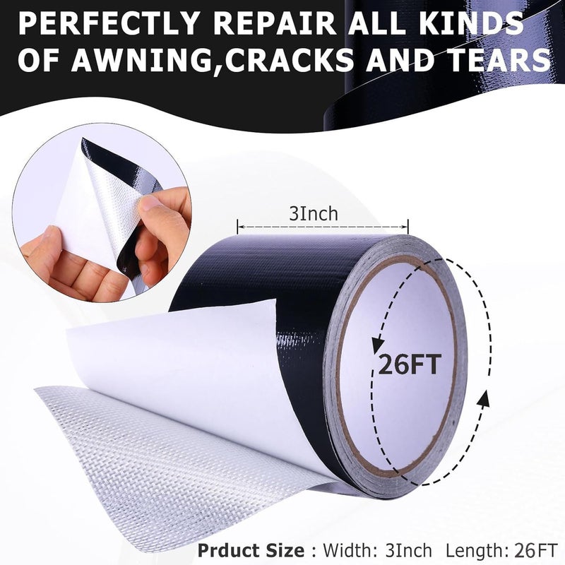 Odluzy Awning Repair Tape for Tarp, 3''X26ft Heavy Duty Waterproof Fabric Repair Tape, Tent, Tarp, Sail and Boat Cover Outdoor Repair Patch, UV proof, Multipurpose Black, Green And Black Randomly Shipped - Image 3