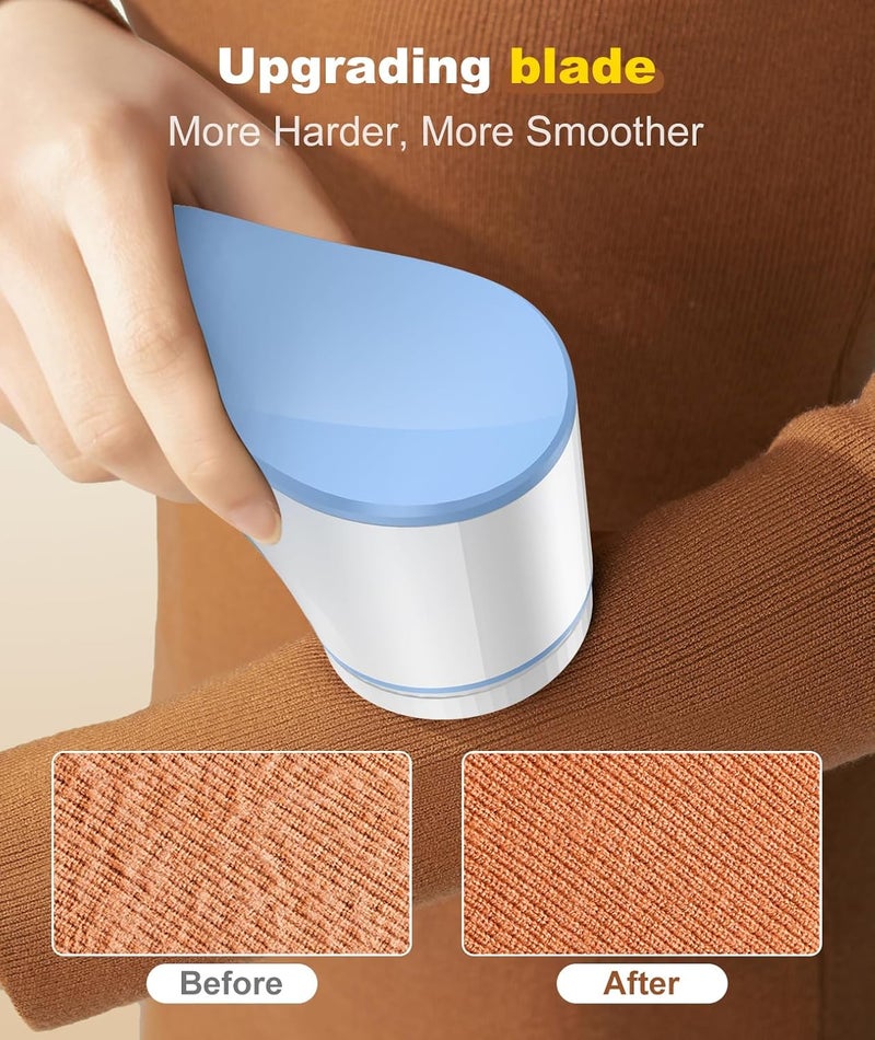 Tohsssik Fabric Shaver Lint Remover Effectively and Quickly Remove Pills Sweater Shaver with Stainless Steel 3Leaf Blades and Safety Lock ProtectionBlue White  - Image 2