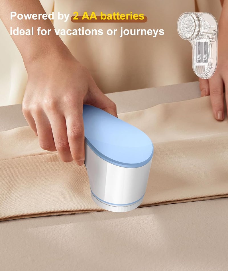 Tohsssik Fabric Shaver Lint Remover Effectively and Quickly Remove Pills Sweater Shaver with Stainless Steel 3Leaf Blades and Safety Lock ProtectionBlue White  - Image 5