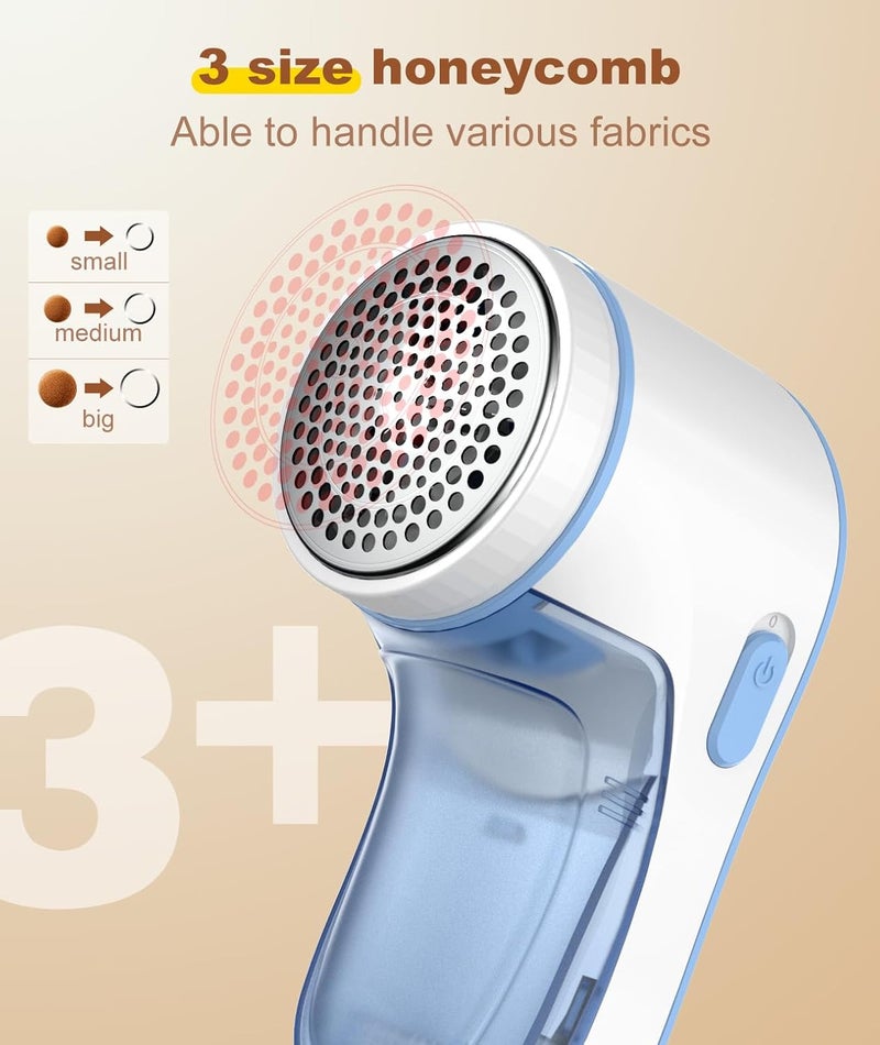 Tohsssik Fabric Shaver Lint Remover Effectively and Quickly Remove Pills Sweater Shaver with Stainless Steel 3Leaf Blades and Safety Lock ProtectionBlue White  - Image 3