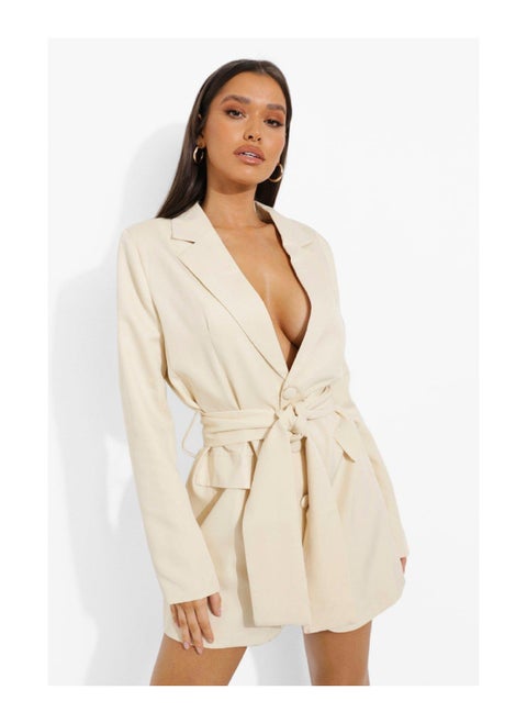 Woven Oversized Belted Blazer Dress