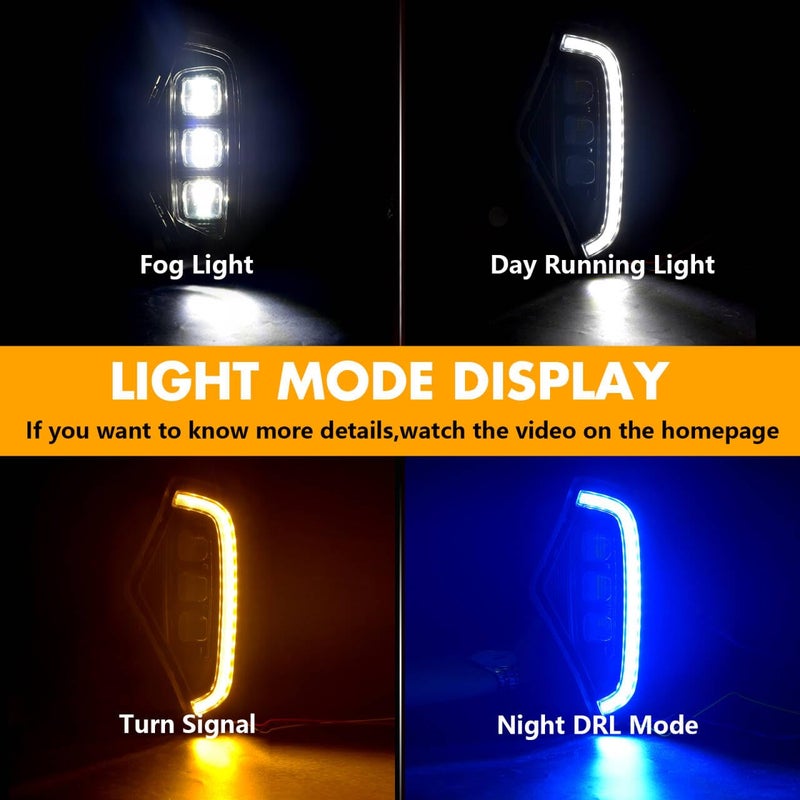 OKSIWA LED Fog Lights with 3 Colors DRL for Toyota Rav4 2019-2025, White LED Daytime Running light, Amber Turn Signal,Blue Lights for Nights, Fog Lamp Assembly kit with Bezel,Include Wiring Harness - Image 2