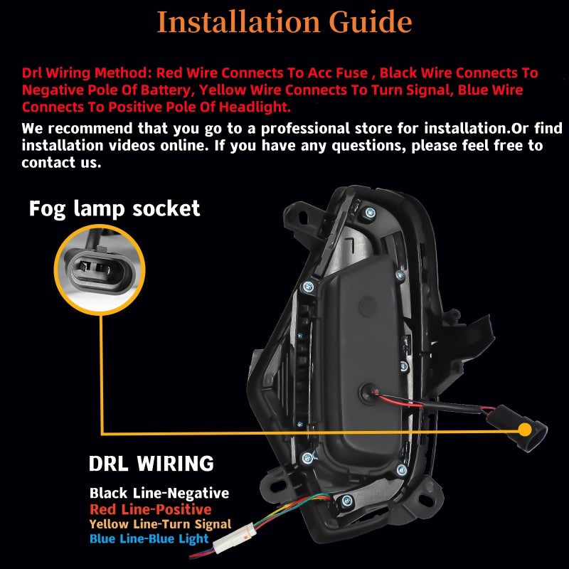 OKSIWA LED Fog Lights with 3 Colors DRL for Toyota Rav4 2019-2025, White LED Daytime Running light, Amber Turn Signal,Blue Lights for Nights, Fog Lamp Assembly kit with Bezel,Include Wiring Harness - Image 4