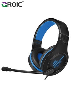 GROIC Blue Gaming Headset for PC PS5 PS4 Nintendo Xbox One Mac Laptop, Wired Stereo Over-Ear Headphones with Noise Cancelling Mic, Soft Memory Earmuffs Adults & Kids  - Image 1