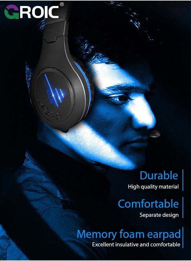 GROIC Blue Gaming Headset for PC PS5 PS4 Nintendo Xbox One Mac Laptop, Wired Stereo Over-Ear Headphones with Noise Cancelling Mic, Soft Memory Earmuffs Adults & Kids  - Image 4