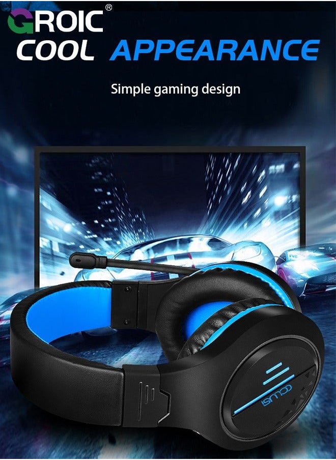 GROIC Blue Gaming Headset for PC PS5 PS4 Nintendo Xbox One Mac Laptop, Wired Stereo Over-Ear Headphones with Noise Cancelling Mic, Soft Memory Earmuffs Adults & Kids  - Image 5