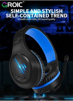 GROIC Blue Gaming Headset for PC PS5 PS4 Nintendo Xbox One Mac Laptop, Wired Stereo Over-Ear Headphones with Noise Cancelling Mic, Soft Memory Earmuffs Adults & Kids  - Image 2