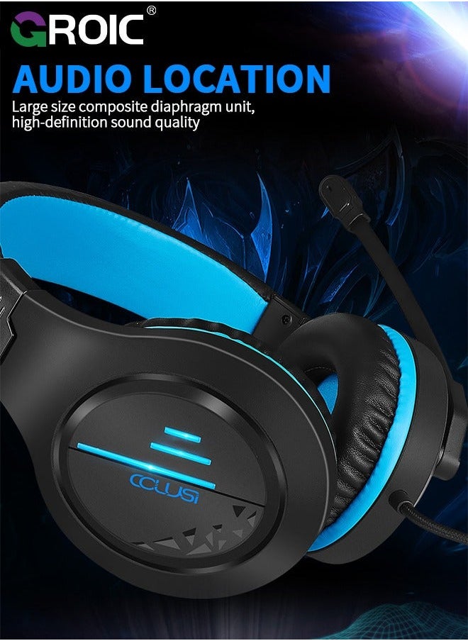 GROIC Blue Gaming Headset for PC PS5 PS4 Nintendo Xbox One Mac Laptop, Wired Stereo Over-Ear Headphones with Noise Cancelling Mic, Soft Memory Earmuffs Adults & Kids  - Image 3