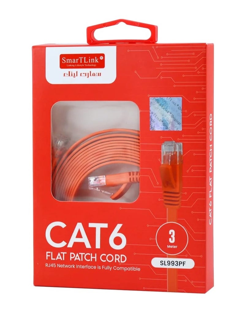SmarTLink Flat Patch Cord RJ45 Network Interface Fully Compatible for Router and TV Box Notebook and Smart TV and Desktop 3 Meter  - Image 1