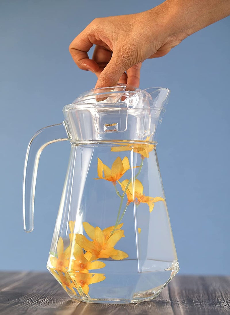 TIENER Premium 1300ML Glass Water Jug with Airtight Lid & Handle | Beverage Carafe for Home Office Etc | Pitcher for Serve Juice Milk Beverage Chaas Cocktail (V Duck Pot 1.3 Liter) - Image 3
