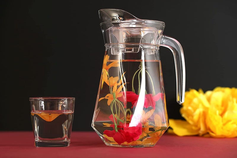TIENER Premium 1300ML Glass Water Jug with Airtight Lid & Handle | Beverage Carafe for Home Office Etc | Pitcher for Serve Juice Milk Beverage Chaas Cocktail (V Duck Pot 1.3 Liter) - Image 5