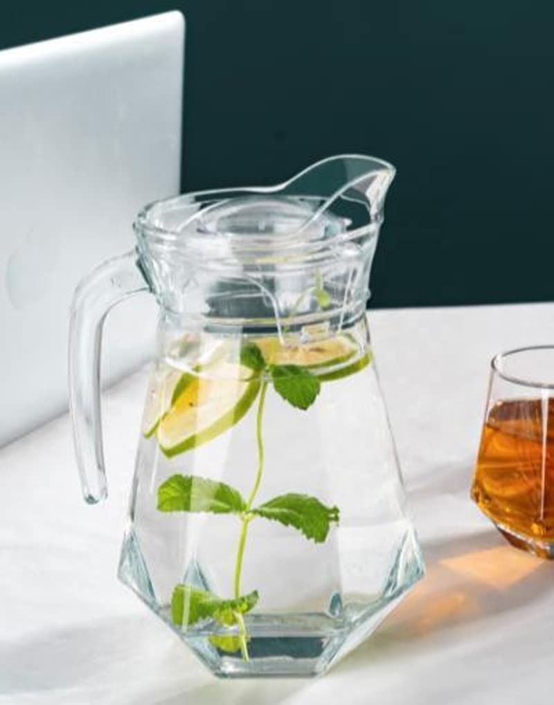 TIENER Premium 1300ML Glass Water Jug with Airtight Lid & Handle | Beverage Carafe for Home Office Etc | Pitcher for Serve Juice Milk Beverage Chaas Cocktail (V Duck Pot 1.3 Liter) - Image 1