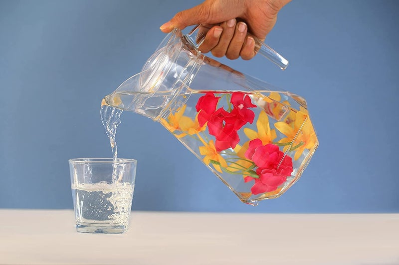 TIENER Premium 1300ML Glass Water Jug with Airtight Lid & Handle | Beverage Carafe for Home Office Etc | Pitcher for Serve Juice Milk Beverage Chaas Cocktail (V Duck Pot 1.3 Liter) - Image 4