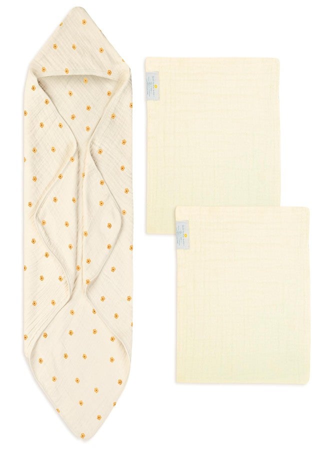 NINTARABABY Muslin Bath Set - Hooded Towel (30"x30") + 2 Multi-Purpose Wash Cloths (10"x10"), Ultra-Soft, Absorbent & Quick-Drying Baby Gift for Newborns & Toddlers - Image 1