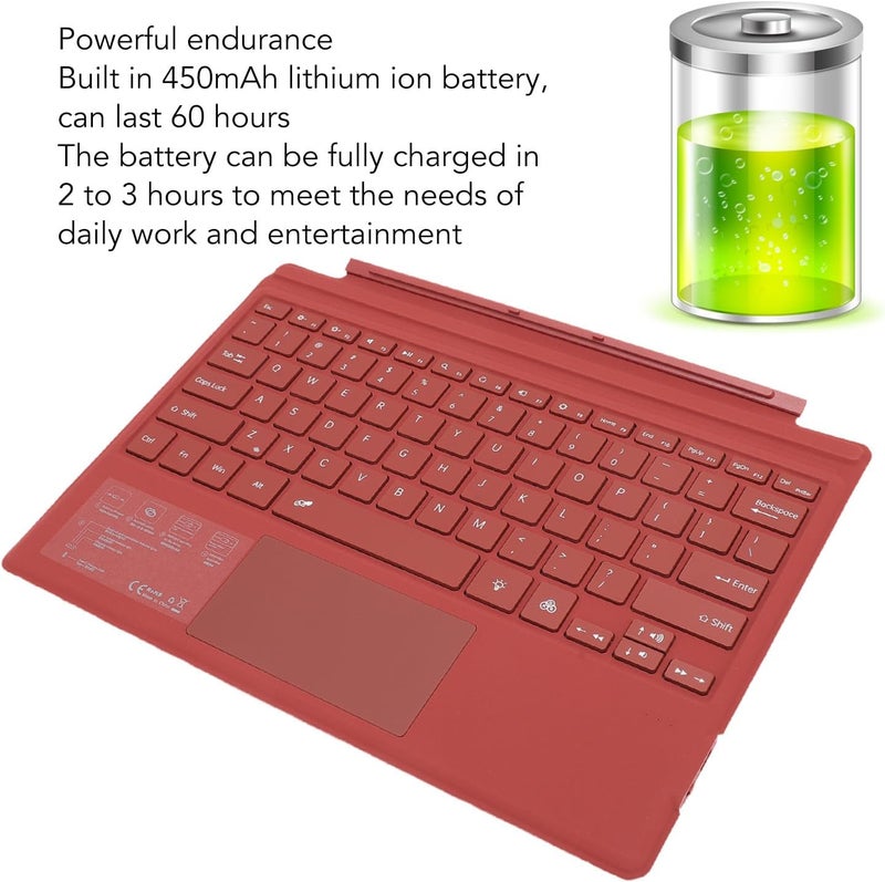 Ejoyous Wireless Bluetooth Keyboard, Colorful Backlight Magnetic Tablet Keyboard with Built-in Multi-Touch Touchpad for MICROSOFT Surfaces Pro 3 4 5 6 7 (Red) - Image 3