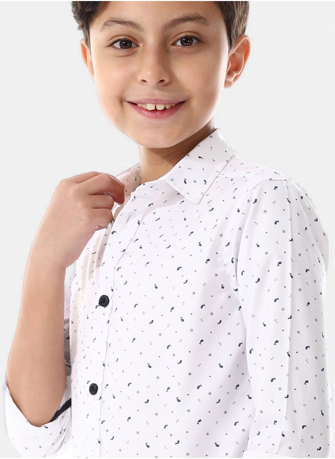 Andora - White And Navy Blue Long Sleeves"whale" Boys Shirt - Image 1