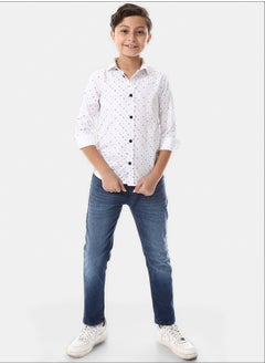 White And Navy Blue Long Sleeves"whale" Boys Shirt