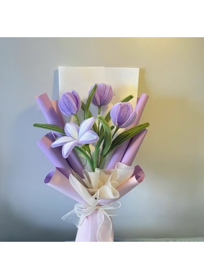 Hand-Woven Purple Tulip Bouquet - Exquisite Graduation/Festive/Birthday Gift for Her & Friends | Home Decor - Image 1