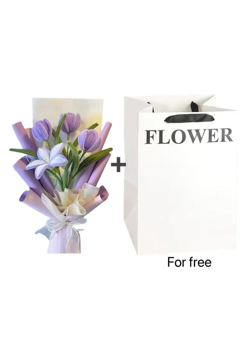 Hand-Woven Purple Tulip Bouquet - Exquisite Graduation/Festive/Birthday Gift for Her & Friends | Home Decor - Image 2