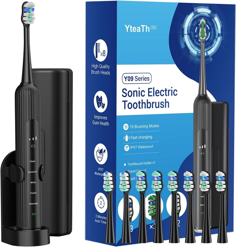 YTEATH PRO Electric Toothbrush, Sonic Electric Toothbrush for Adults with 8 Brush Heads, Rechargeable Sonic Toothbrush with 5 Modes and 3 Intensities, 60 Days of Use - Image 1