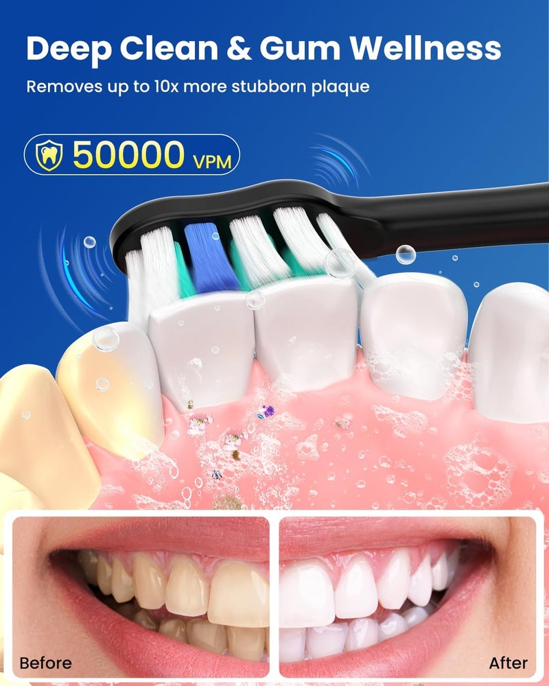 YTEATH PRO Electric Toothbrush, Sonic Electric Toothbrush for Adults with 8 Brush Heads, Rechargeable Sonic Toothbrush with 5 Modes and 3 Intensities, 60 Days of Use - Image 2
