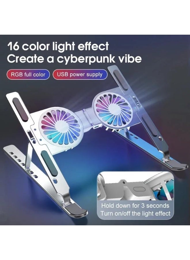 حامل لابتوب محمول متعدد الوظائف مع مراوح تبريد مزدوجة، إضاءة RGB وطاقة USB - Image 1