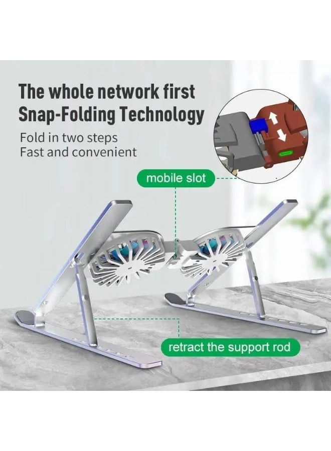 حامل لابتوب محمول متعدد الوظائف مع مراوح تبريد مزدوجة، إضاءة RGB وطاقة USB - Image 3