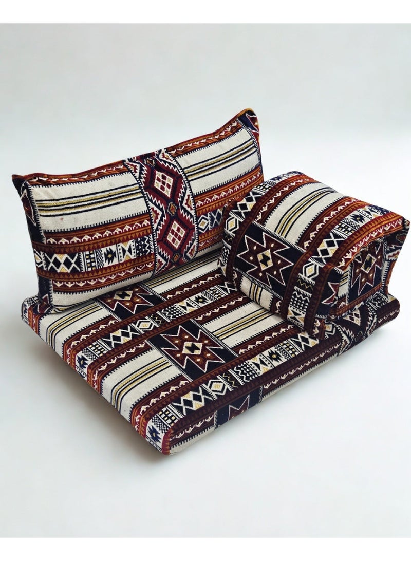 سمارت هوم طقم جلسة أرضية فاخر ٤ في ١ – مجلس عربي تراثي قماش مخمل ناعم، طقم ٤ قطع | ديكور عربي | جلسات خارجية وداخلية - الطقم يتكون من ( مرتبة أرضية و مسند ظهر عريض و ذراع جانبي و مخدة جانبية ) الطقم يناسب كل انواع المجالس والخيم والجلسات الداخلية والخارجية - Image 3