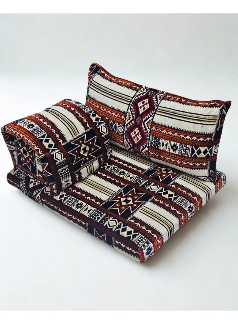 سمارت هوم طقم جلسة أرضية فاخر ٤ في ١ – مجلس عربي تراثي قماش مخمل ناعم، طقم ٤ قطع | ديكور عربي | جلسات خارجية وداخلية - الطقم يتكون من ( مرتبة أرضية و مسند ظهر عريض و ذراع جانبي و مخدة جانبية ) الطقم يناسب كل انواع المجالس والخيم والجلسات الداخلية والخارجية - Image 1