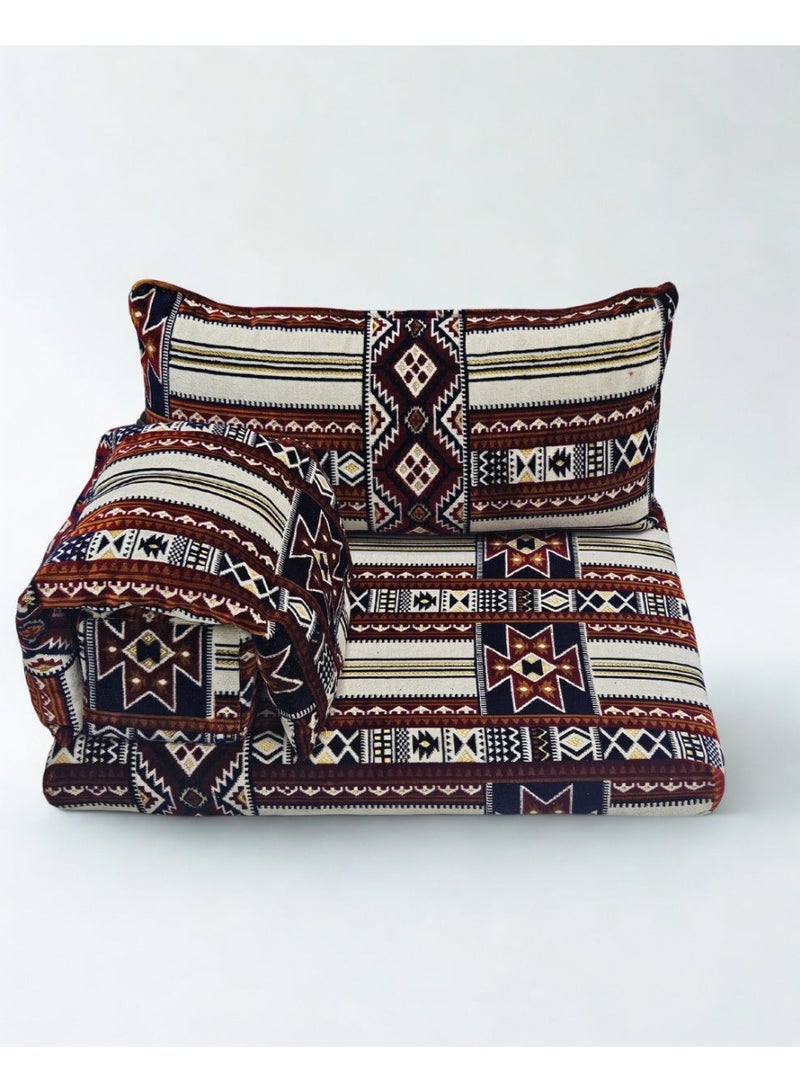 سمارت هوم طقم جلسة أرضية فاخر ٤ في ١ – مجلس عربي تراثي قماش مخمل ناعم، طقم ٤ قطع | ديكور عربي | جلسات خارجية وداخلية - الطقم يتكون من ( مرتبة أرضية و مسند ظهر عريض و ذراع جانبي و مخدة جانبية ) الطقم يناسب كل انواع المجالس والخيم والجلسات الداخلية والخارجية - Image 2