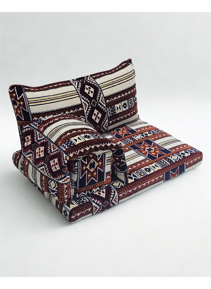 سمارت هوم طقم جلسة أرضية فاخر ٤ في ١ – مجلس عربي تراثي قماش مخمل ناعم، طقم ٤ قطع | ديكور عربي | جلسات خارجية وداخلية - الطقم يتكون من ( مرتبة أرضية و مسند ظهر عريض و ذراع جانبي و مخدة جانبية ) الطقم يناسب كل انواع المجالس والخيم والجلسات الداخلية والخارجية - Image 4