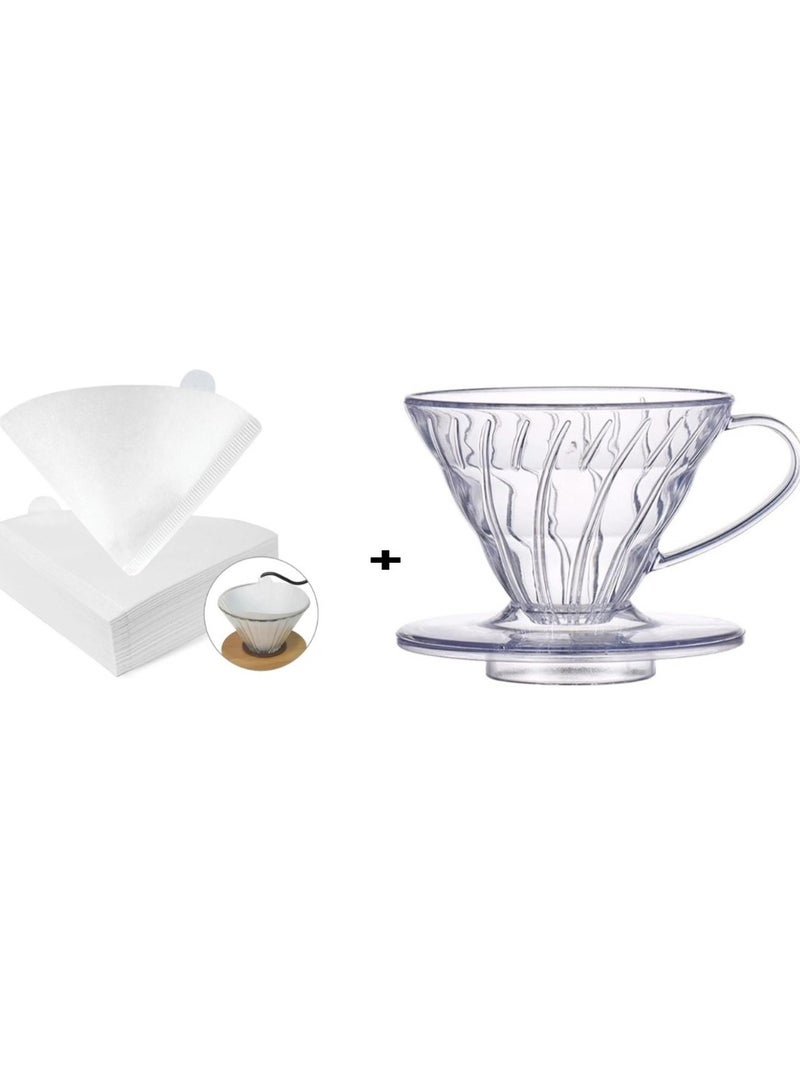 RANK Drip Funnel V60 Clear 02 ,And 100 Piece Coffee Paper Filter V60 Size 02 White - Image 1
